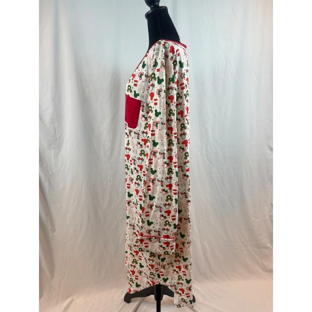 Mickey Minnie Mouse Holiday‎ Christmas Nightgown Long Sleeve White Red 2XL
